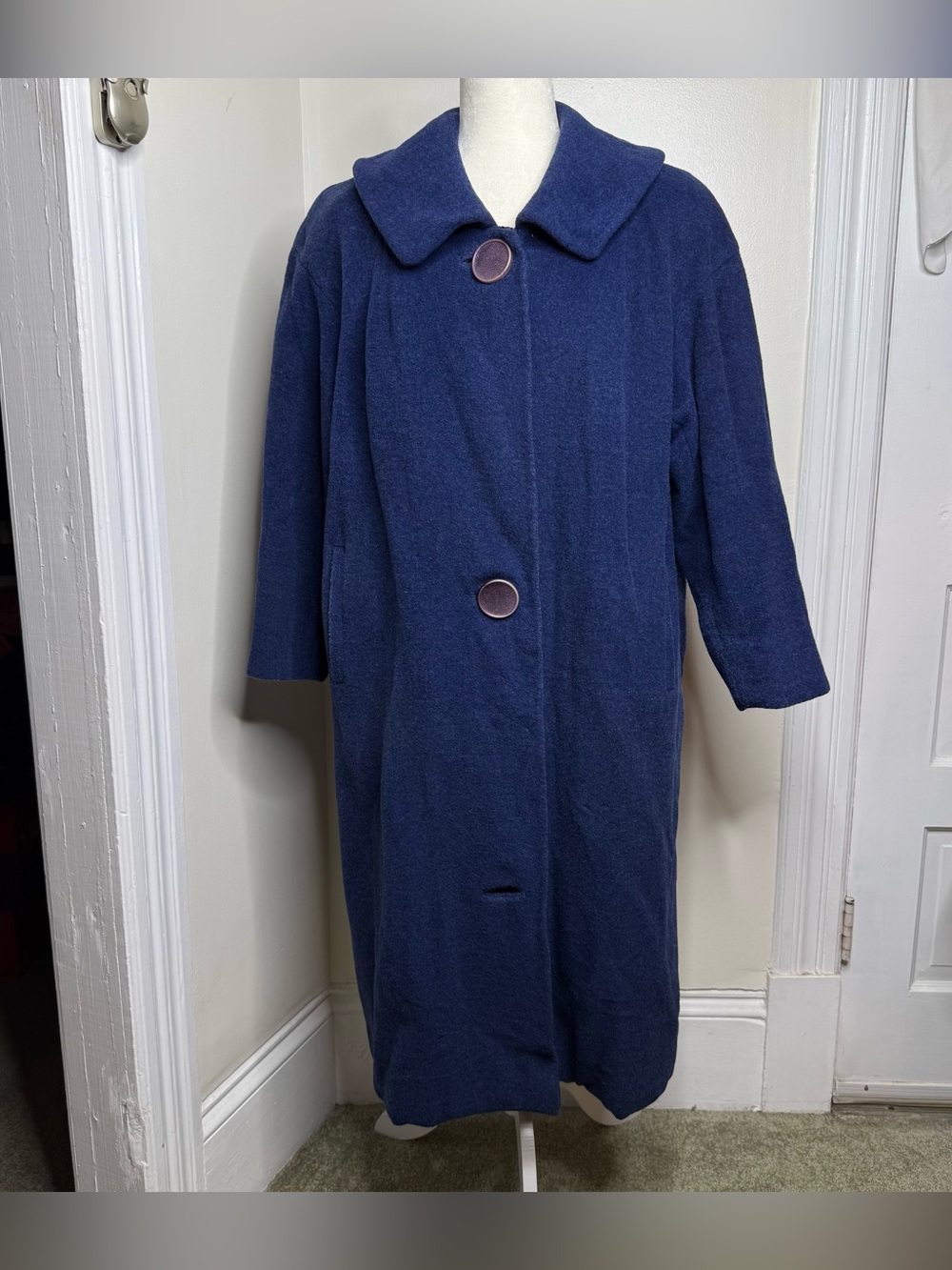 READ Vintage 50s 60s Lorna Lee Wool Swing Coat Blue Mad Men Jackie O Mod Costume